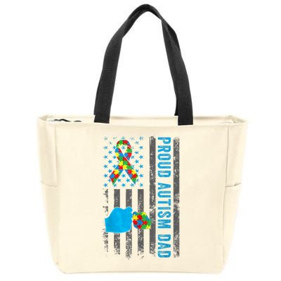 Proud Autism Dad American Flag USA Autism Awareness Dad  Zip Tote Bag