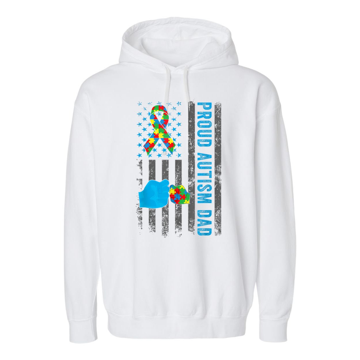 Proud Autism Dad American Flag USA Autism Awareness Dad  Garment-Dyed Fleece Hoodie