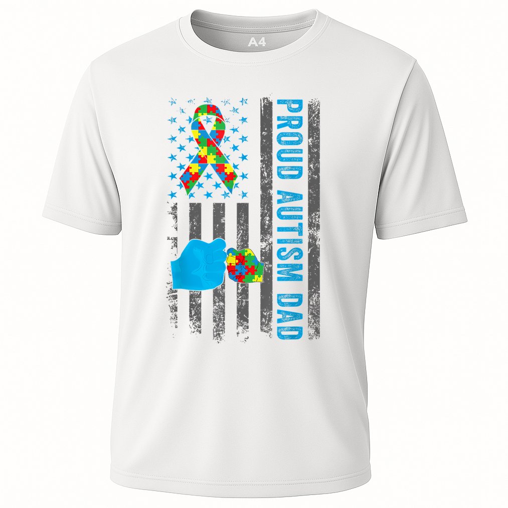 Proud Autism Dad American Flag USA Autism Awareness Dad  Cooling Performance Crew T-Shirt