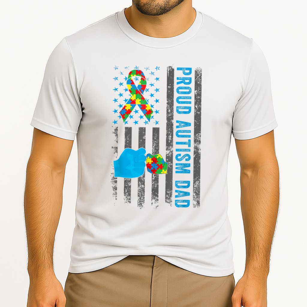 Proud Autism Dad American Flag USA Autism Awareness Dad  Cooling Performance Crew T-Shirt