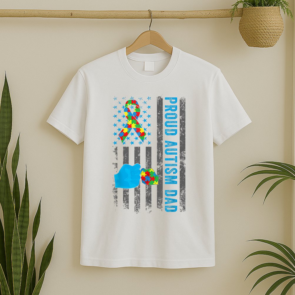 Proud Autism Dad American Flag USA Autism Awareness Dad  T-Shirt