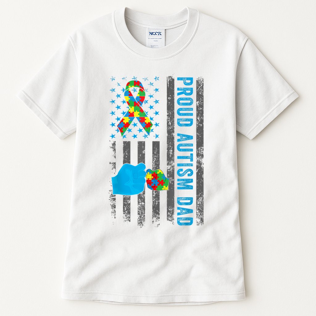 Proud Autism Dad American Flag USA Autism Awareness Dad  Tall T-Shirt