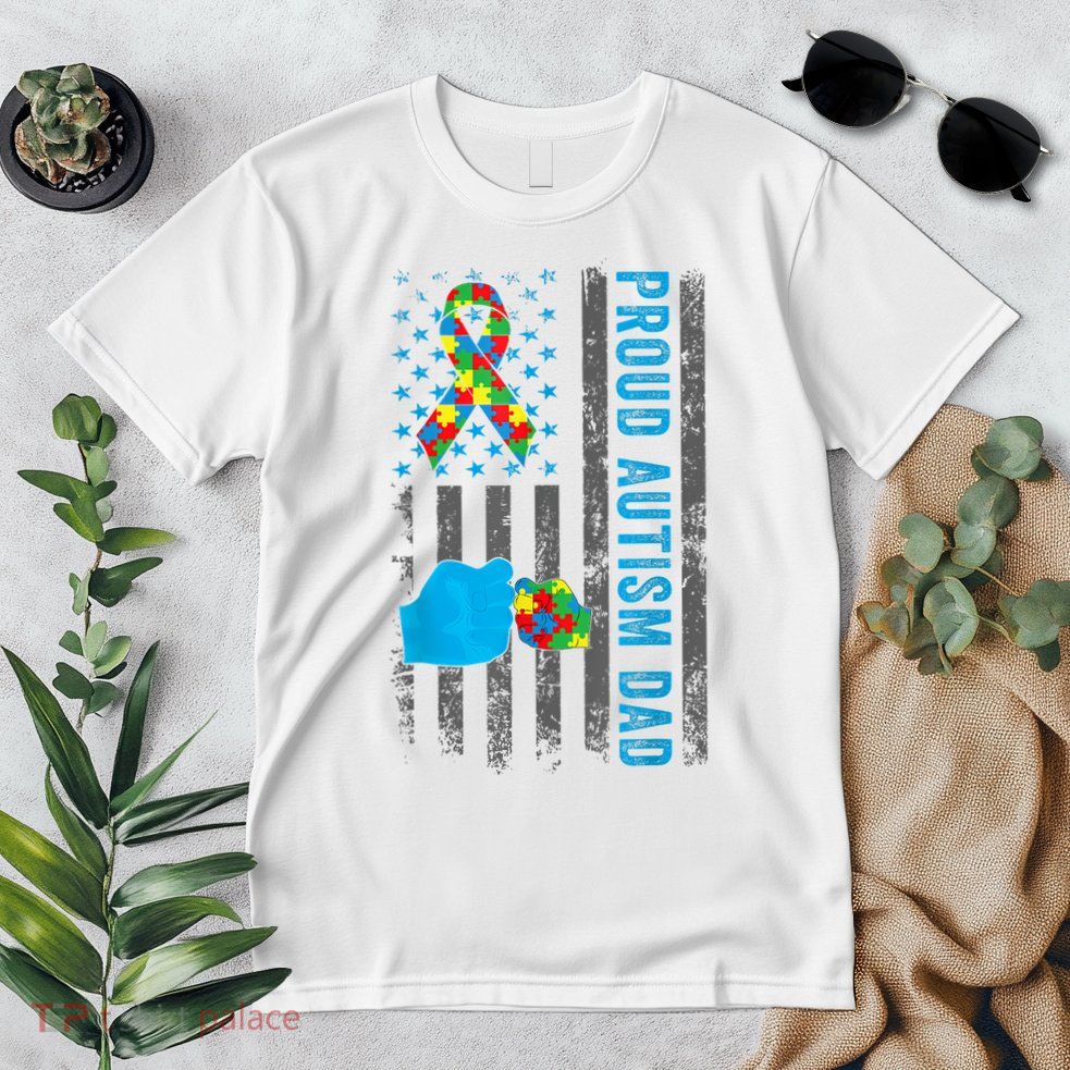 Proud Autism Dad American Flag USA Autism Awareness Dad  Premium T-Shirt