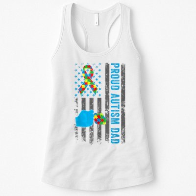 Proud Autism Dad American Flag USA Autism Awareness Dad  Womens Tank Top