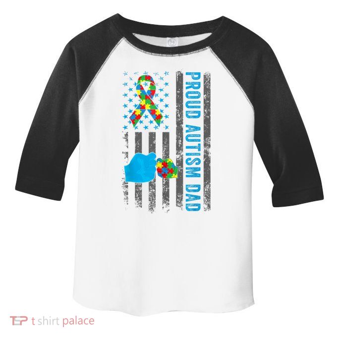 Proud Autism Dad American Flag USA Autism Awareness Dad  Toddler Fine Jersey T-Shirt