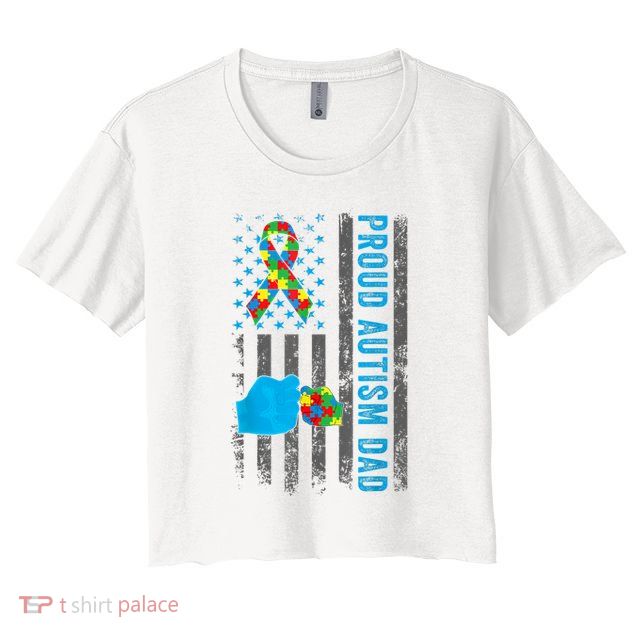 Proud Autism Dad American Flag USA Autism Awareness Dad  Crop Top