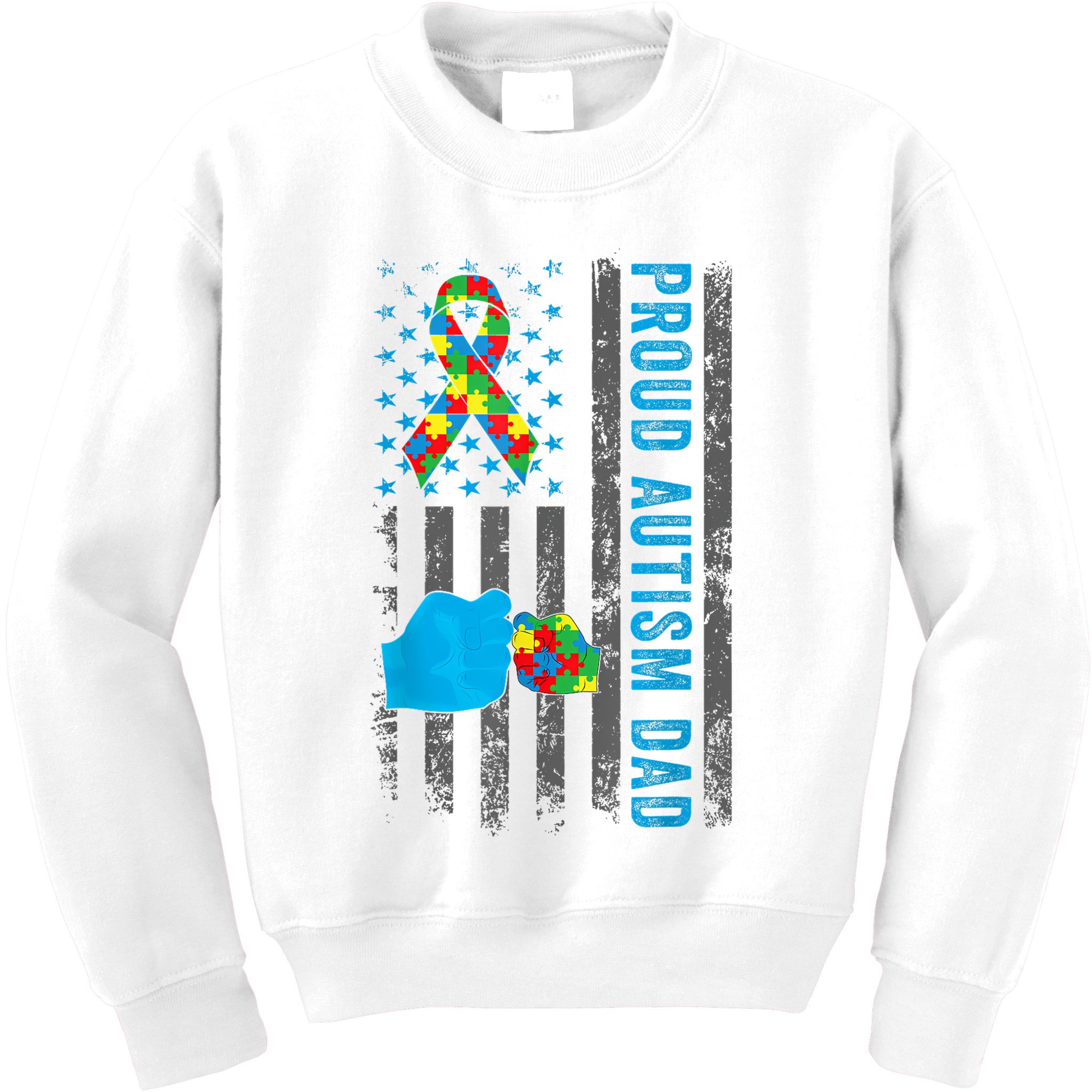 Proud Autism Dad American Flag USA Autism Awareness Dad  Kids Sweatshirt