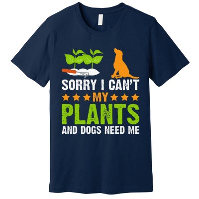 Plants And Dog Lover Gardener Funny Gardening And Dogs Lover Premium T-Shirt