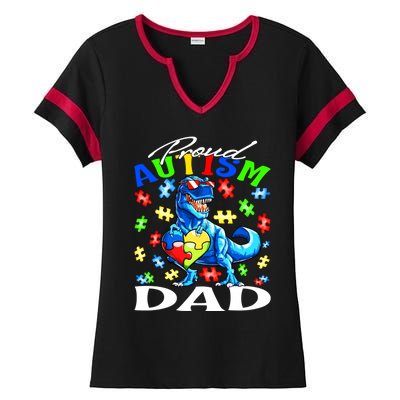 Proud Autism Dad Dinosaur Autism Awareness Gift Ladies Halftime Notch Neck Tee