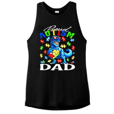 Proud Autism Dad Dinosaur Autism Awareness Gift Ladies PosiCharge Tri-Blend Wicking Tank