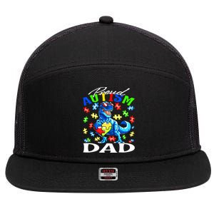 Proud Autism Dad Dinosaur Autism Awareness Gift 7 Panel Mesh Trucker Snapback Hat