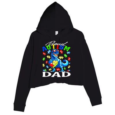 Proud Autism Dad Dinosaur Autism Awareness Gift Crop Fleece Hoodie