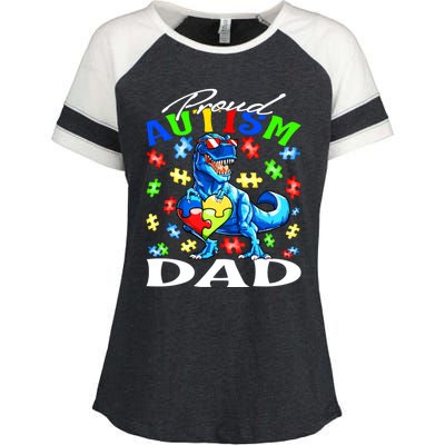 Proud Autism Dad Dinosaur Autism Awareness Gift Enza Ladies Jersey Colorblock Tee