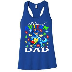 Proud Autism Dad Dinosaur Autism Awareness Gift Women's Racerback Tank