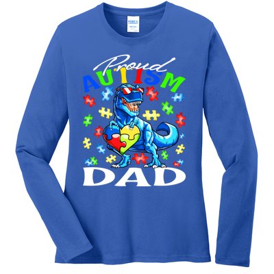 Proud Autism Dad Dinosaur Autism Awareness Gift Ladies Long Sleeve Shirt