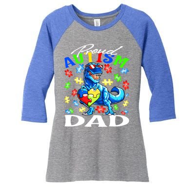 Proud Autism Dad Dinosaur Autism Awareness Gift Women's Tri-Blend 3/4-Sleeve Raglan Shirt