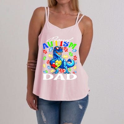 Proud Autism Dad Dinosaur Autism Awareness Gift Women's Strappy Tank