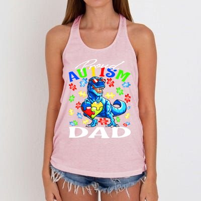 Proud Autism Dad Dinosaur Autism Awareness Gift Women's Knotted Racerback Tank