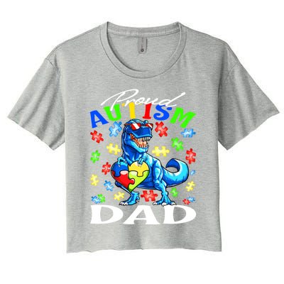 Proud Autism Dad Dinosaur Autism Awareness Gift Women's Crop Top Tee