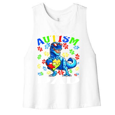 Proud Autism Dad Dinosaur Autism Awareness Gift Women's Racerback Cropped Tank