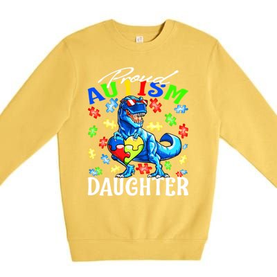 Proud Autism Daughter Dinosaur Autism Awareness Great Gift Premium Crewneck Sweatshirt