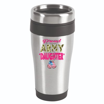 Proud Army Daughter US Flag Camo Dog Tags Gift For Military Child 16oz Travel Tumbler