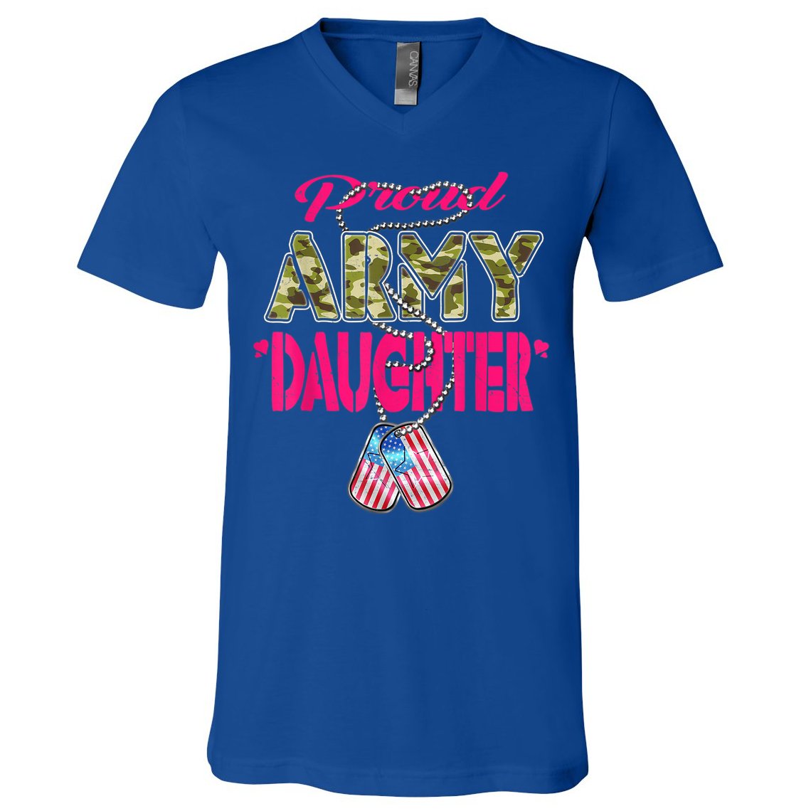 Proud Army Daughter US Flag Camo Dog Tags Gift For Military Child V-Neck T-Shirt