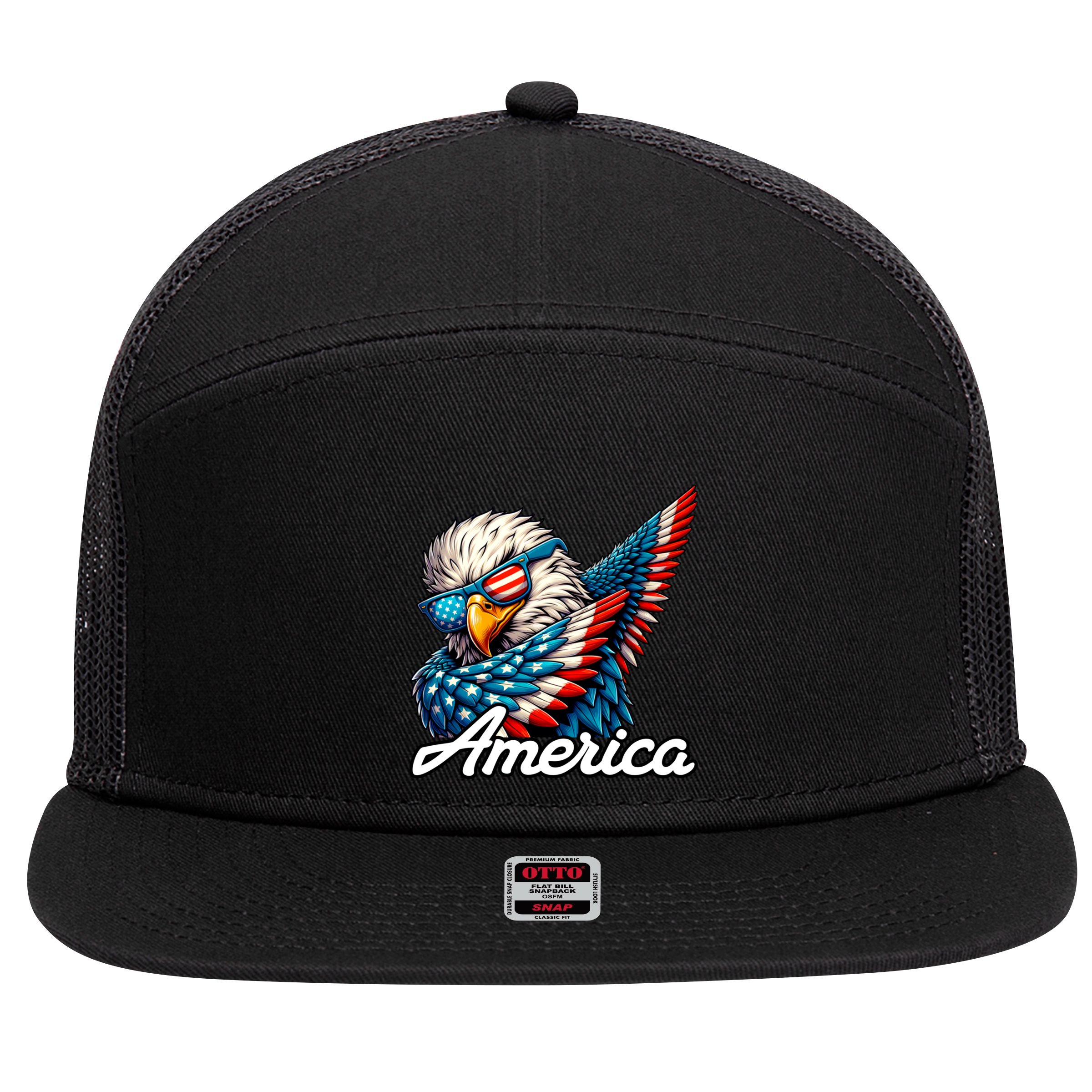 Patriotic America Dabbing Bald Eagle 7 Panel Mesh Trucker Snapback Hat