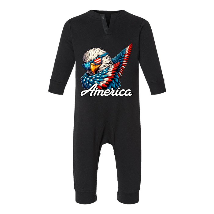 Patriotic America Dabbing Bald Eagle Infant Fleece One Piece