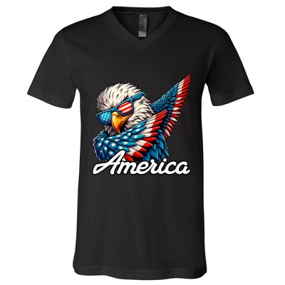 Patriotic America Dabbing Bald Eagle V-Neck T-Shirt
