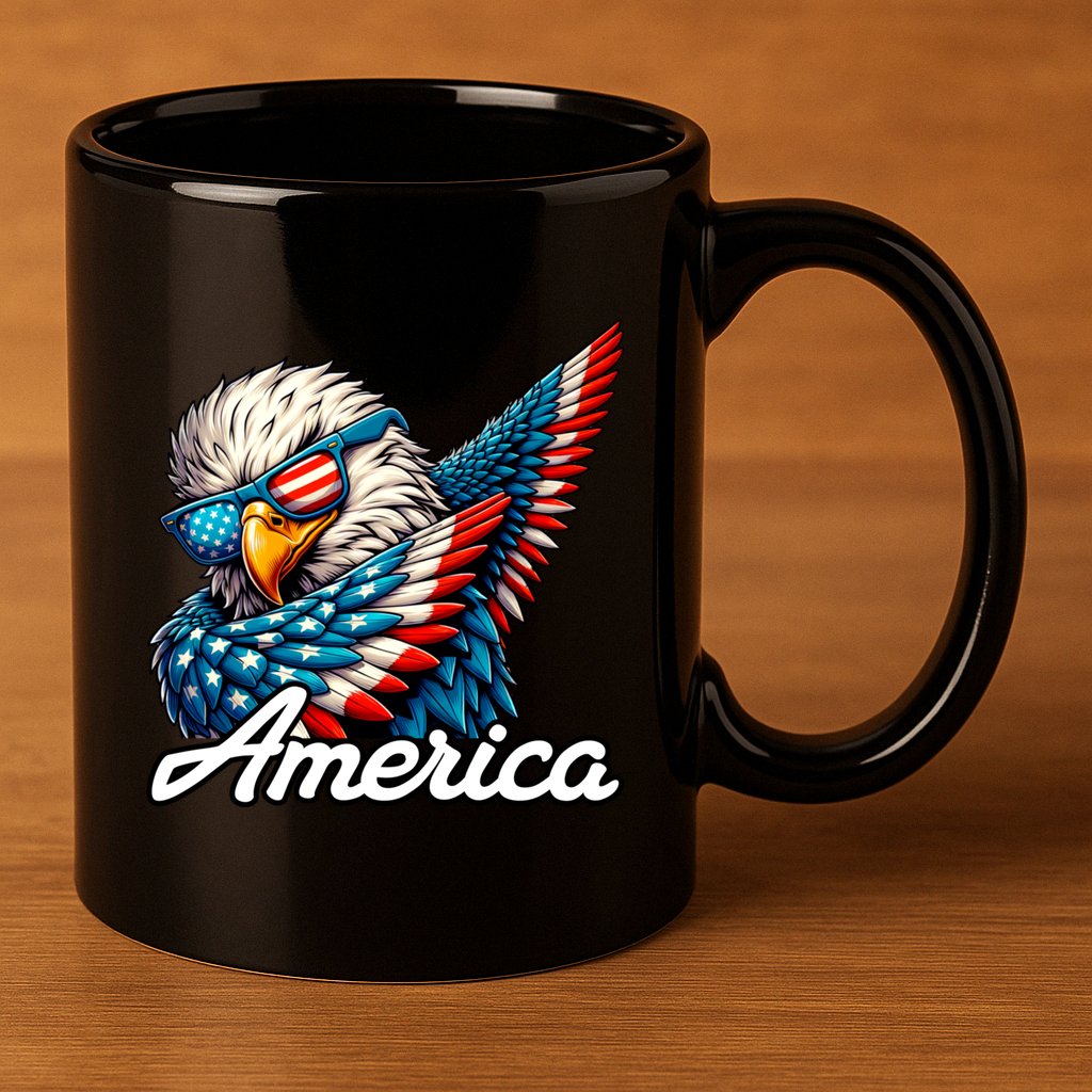 Patriotic America Dabbing Bald Eagle 11oz C Handle Ceramic Mug