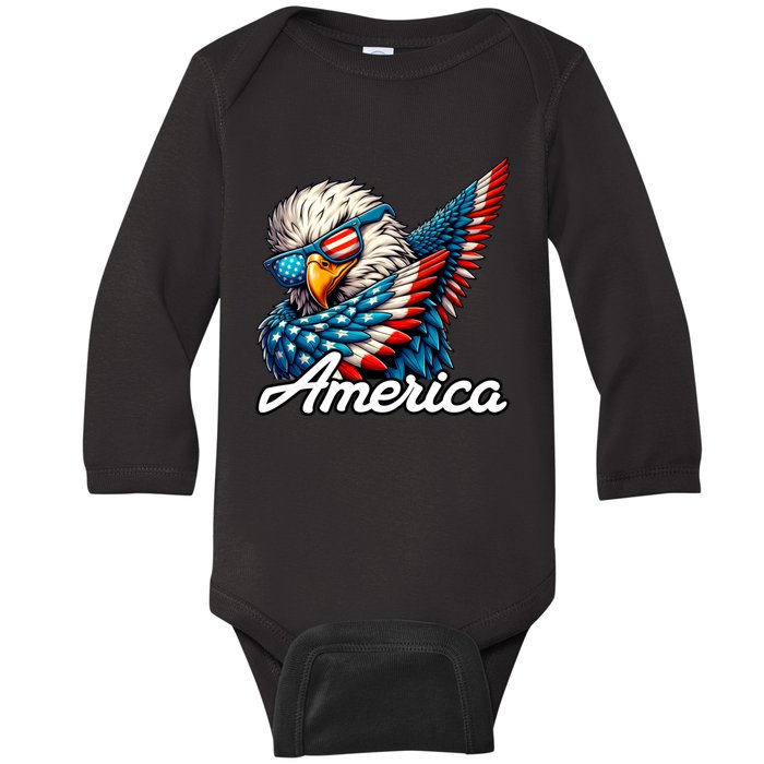 Patriotic America Dabbing Bald Eagle Baby Long Sleeve Bodysuit