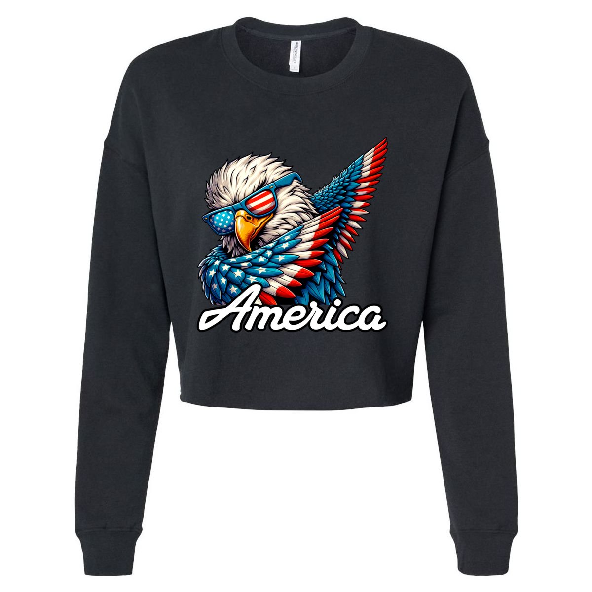 Patriotic America Dabbing Bald Eagle Cropped Pullover Crew