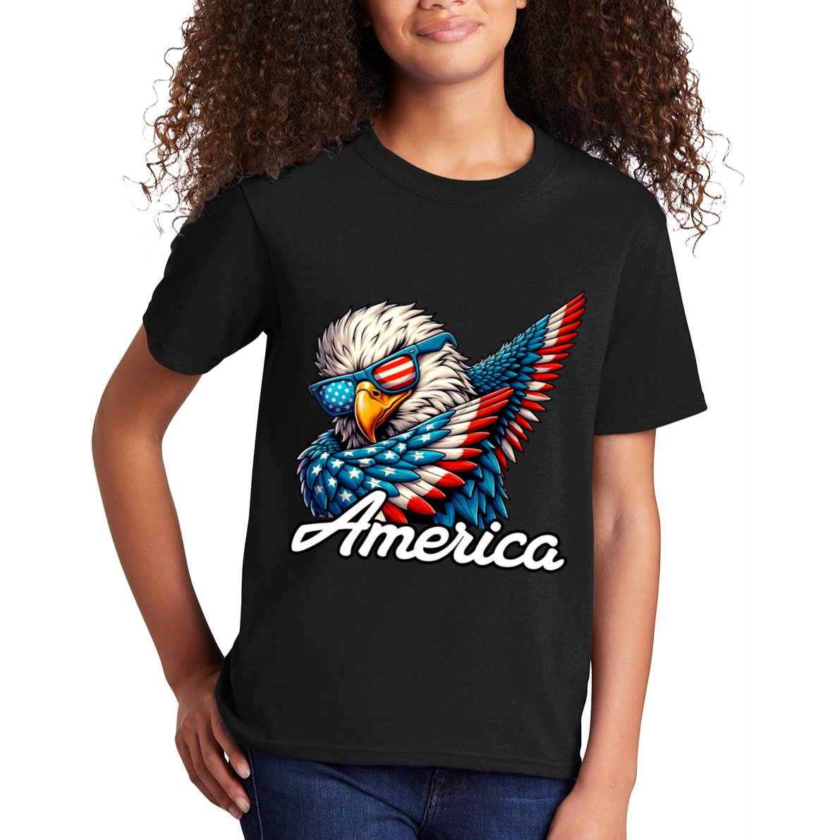 Patriotic America Dabbing Bald Eagle Kids T-Shirt