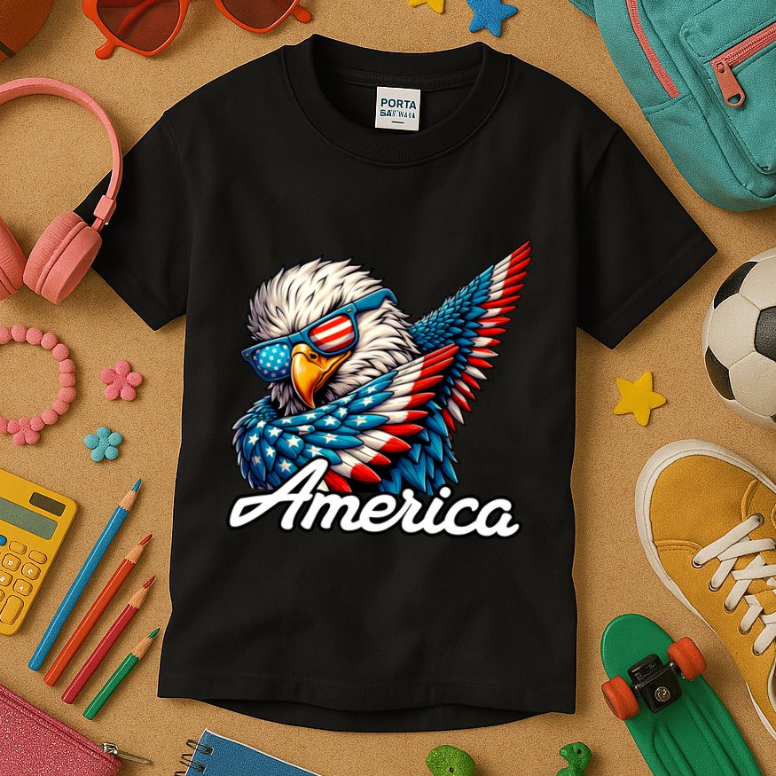 Patriotic America Dabbing Bald Eagle Kids T-Shirt