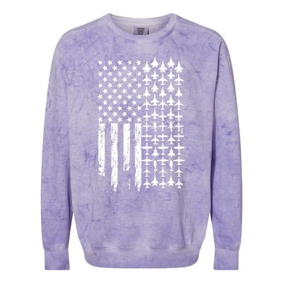 Pilot Airplane Distress American Flag Plane Of Aviation Crew Gift Colorblast Crewneck Sweatshirt