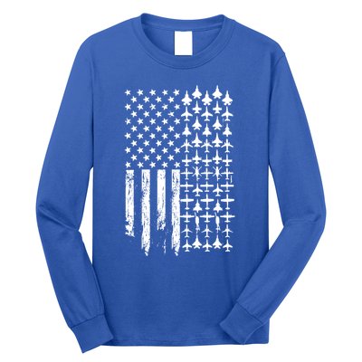 Pilot Airplane Distress American Flag Plane Of Aviation Crew Gift Long Sleeve Shirt