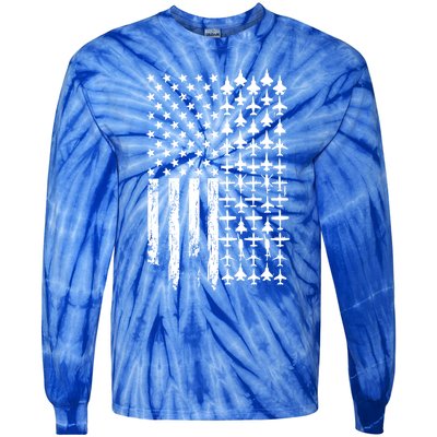 Pilot Airplane Distress American Flag Plane Of Aviation Crew Gift Tie-Dye Long Sleeve Shirt