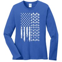 Pilot Airplane Distress American Flag Plane Of Aviation Crew Gift Ladies Long Sleeve Shirt