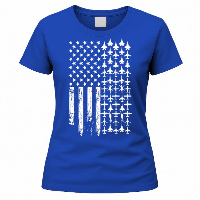 Pilot Airplane Distress American Flag Plane Of Aviation Crew Gift Women's T-Shirt