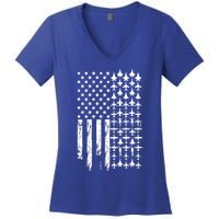 Pilot Airplane Distress American Flag Plane Of Aviation Crew Gift Women's V-Neck T-Shirt