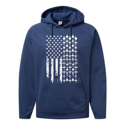 Pilot Airplane Distress American Flag Plane Of Aviation Crew Gift Performance Fleece Hoodie