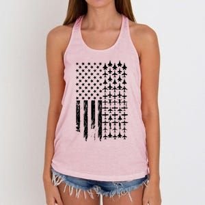 Pilot Airplane Distress American Flag Plane Of Aviation Crew Gift Women's Knotted Racerback Tank