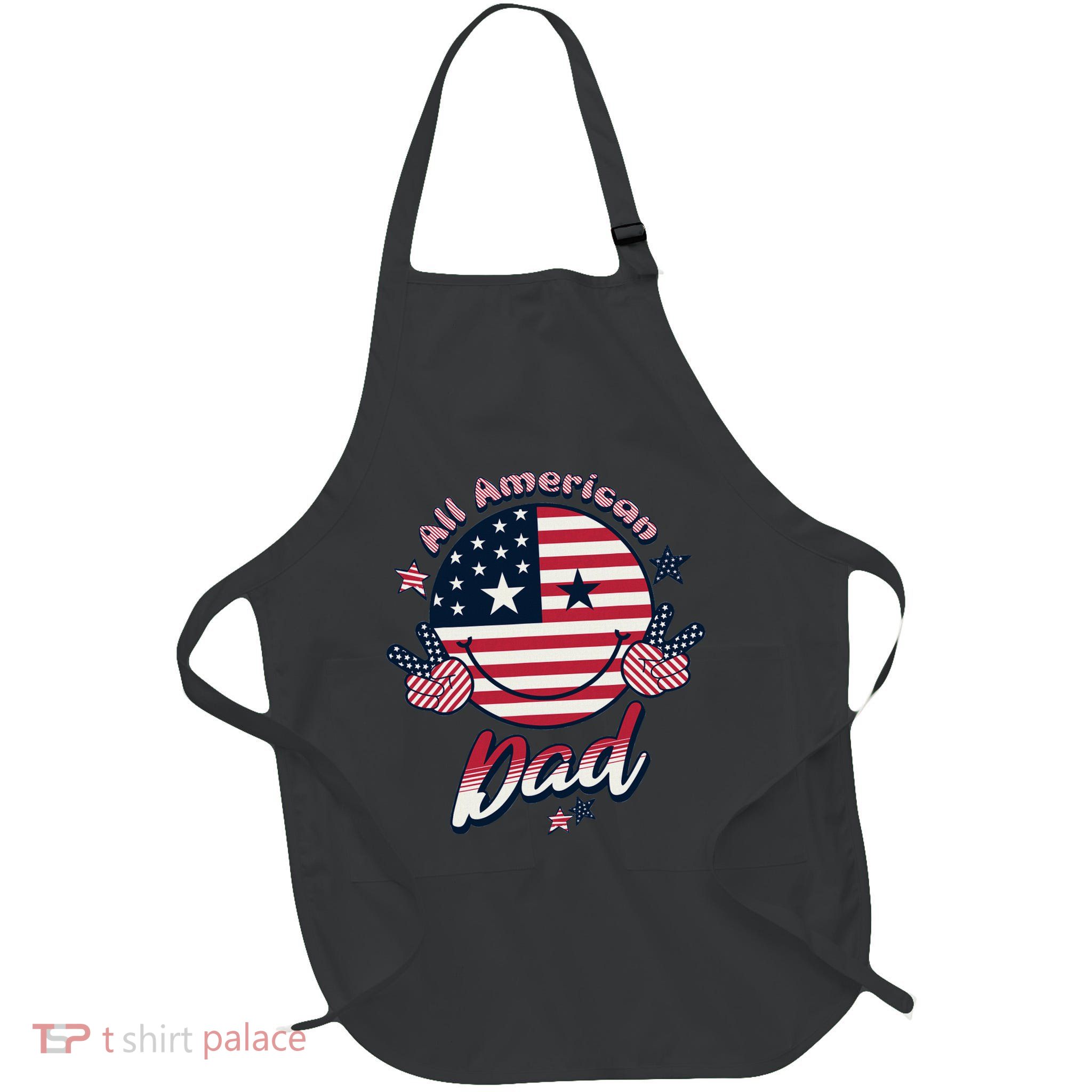 Proud Allamerican Dad Patriotic 4th Of July Full-Length Apron With Pockets