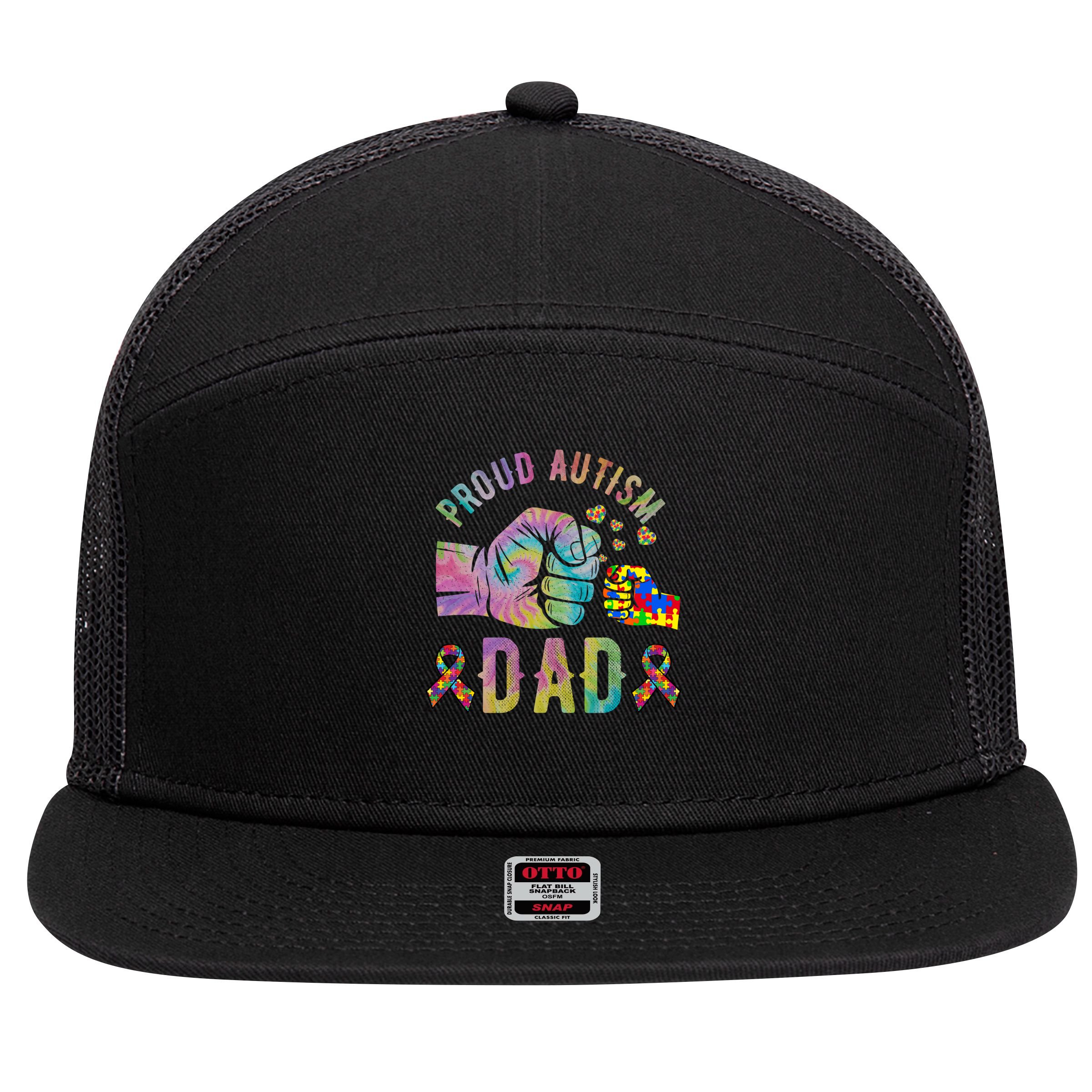 Proud Autism Dad Autism Awareness Tie Dye Matching 7 Panel Mesh Trucker Snapback Hat