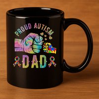 Proud Autism Dad Autism Awareness Tie Dye Matching 11oz C Handle Ceramic Mug