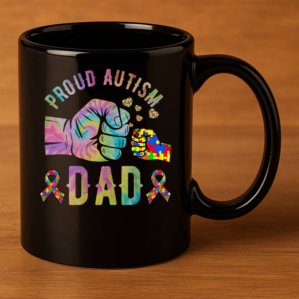 Proud Autism Dad Autism Awareness Tie Dye Matching 11oz C Handle Ceramic Mug