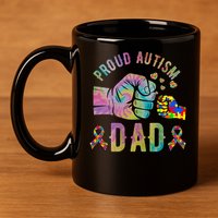 Proud Autism Dad Autism Awareness Tie Dye Matching 11oz C Handle Ceramic Mug