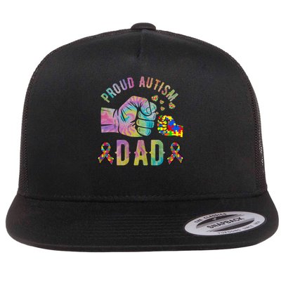 Proud Autism Dad Autism Awareness Tie Dye Matching Flatbill Hat