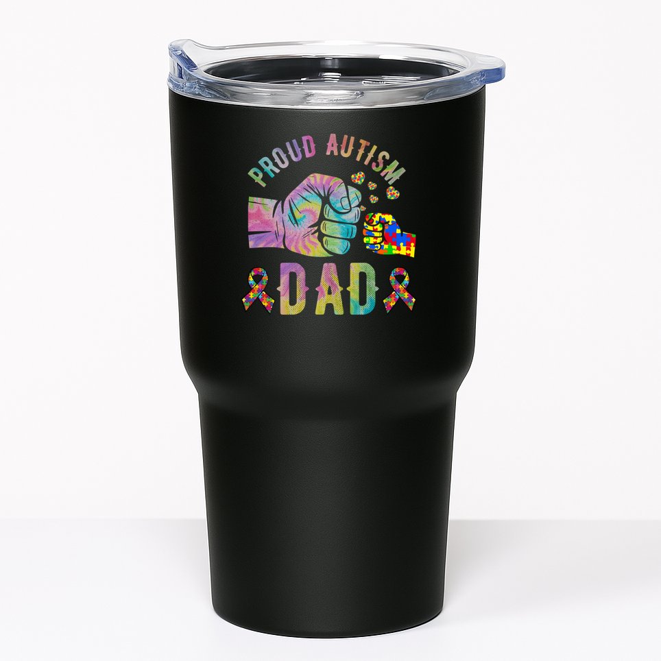 Proud Autism Dad Autism Awareness Tie Dye Matching Tumbler